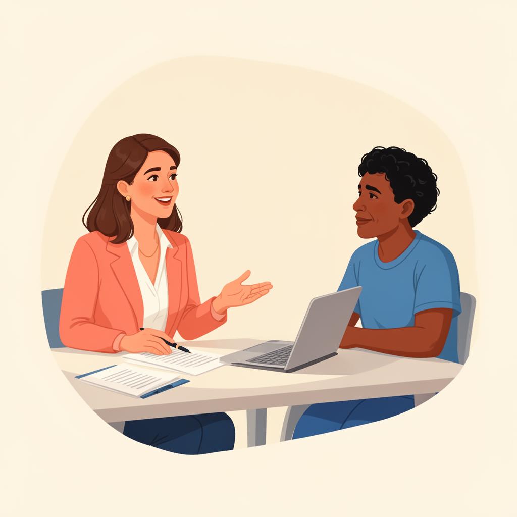 Abogada conversando con una persona inmigrante