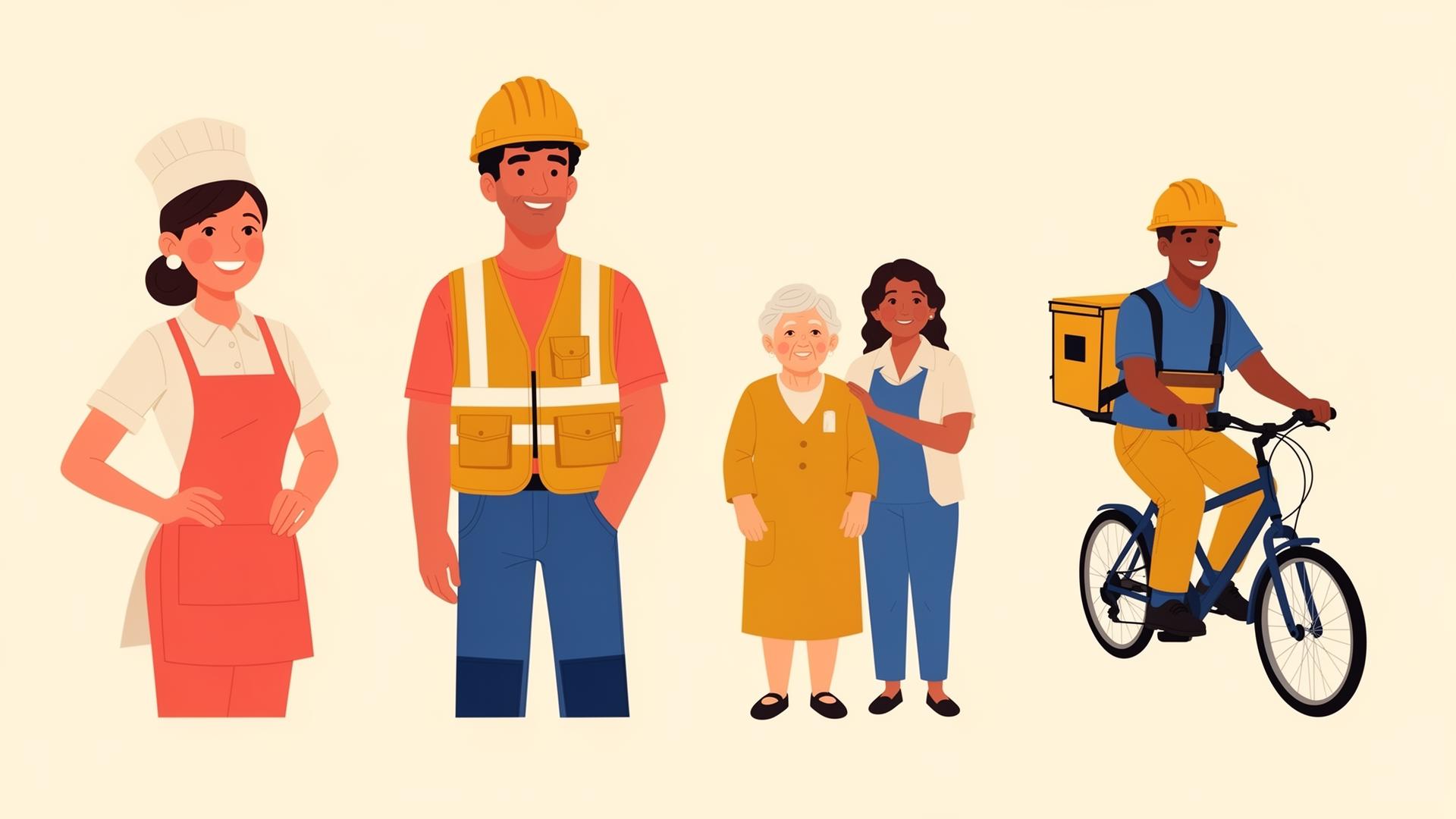Personas trabajadoras de diferentes sectores en España